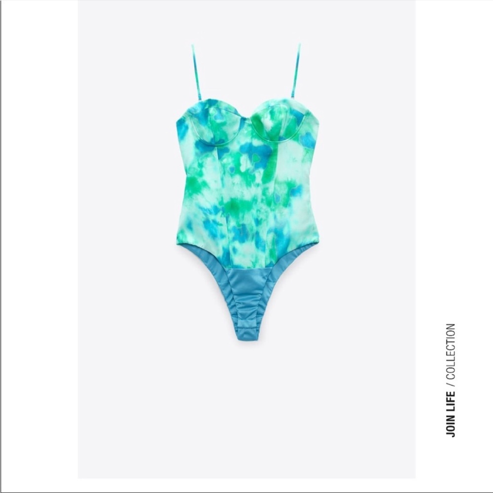 Zara Satin Effect Bustier Multicolored Blue Green